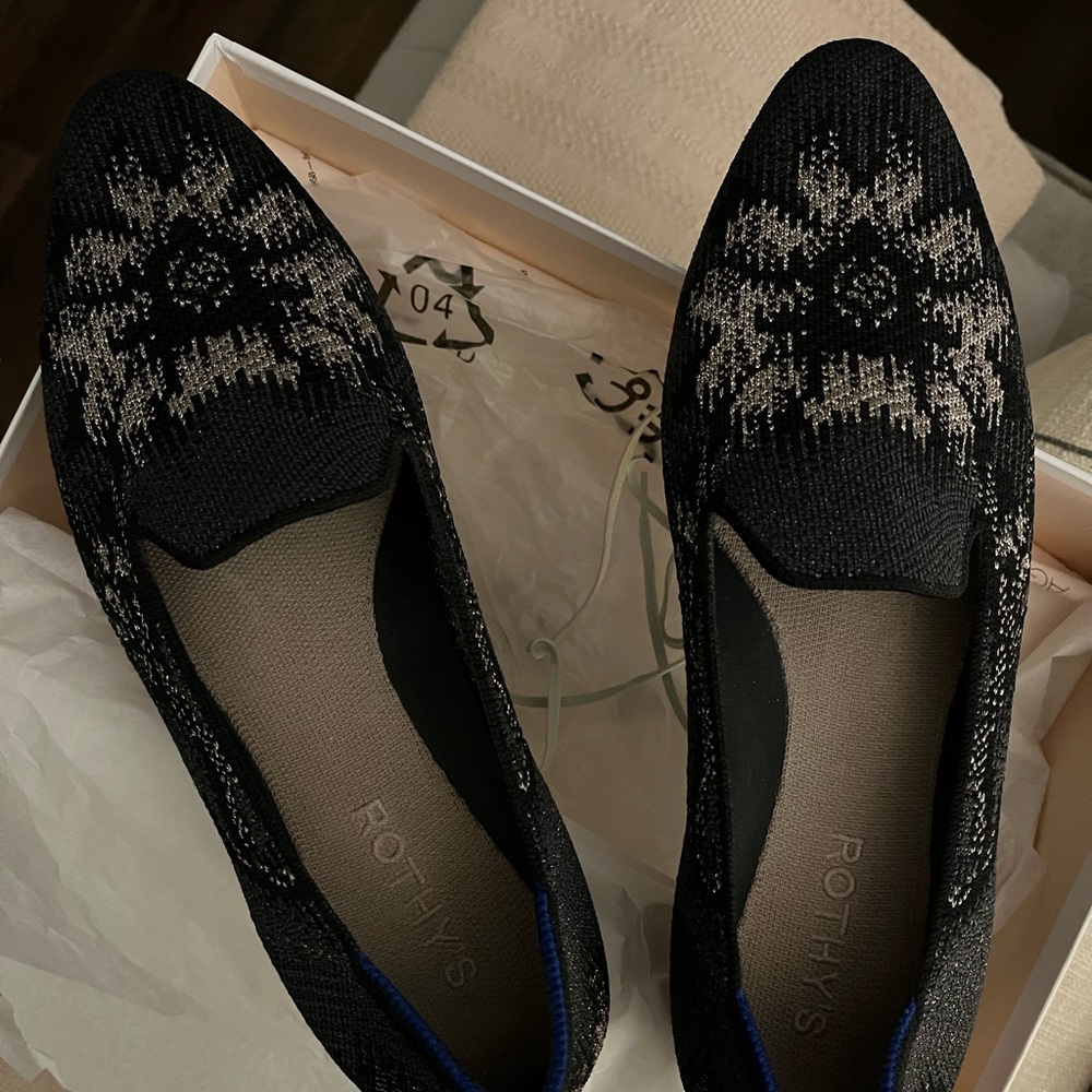 Rothy's Black and Cream Patterned Loafers